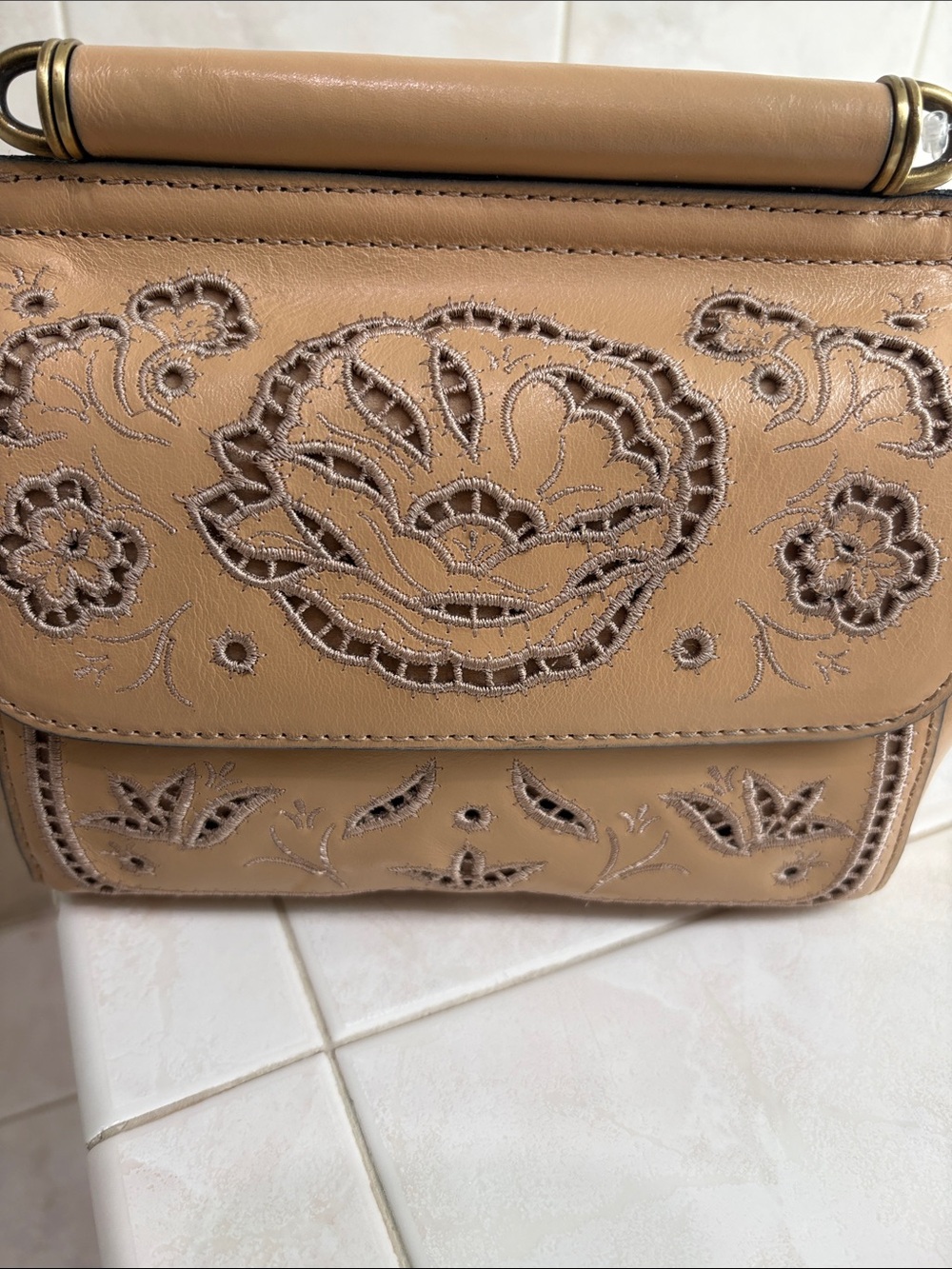 Patricia Nash French Lace Collection Annabelle Leather Satchel in Sand Shade - Picture 7 of 14